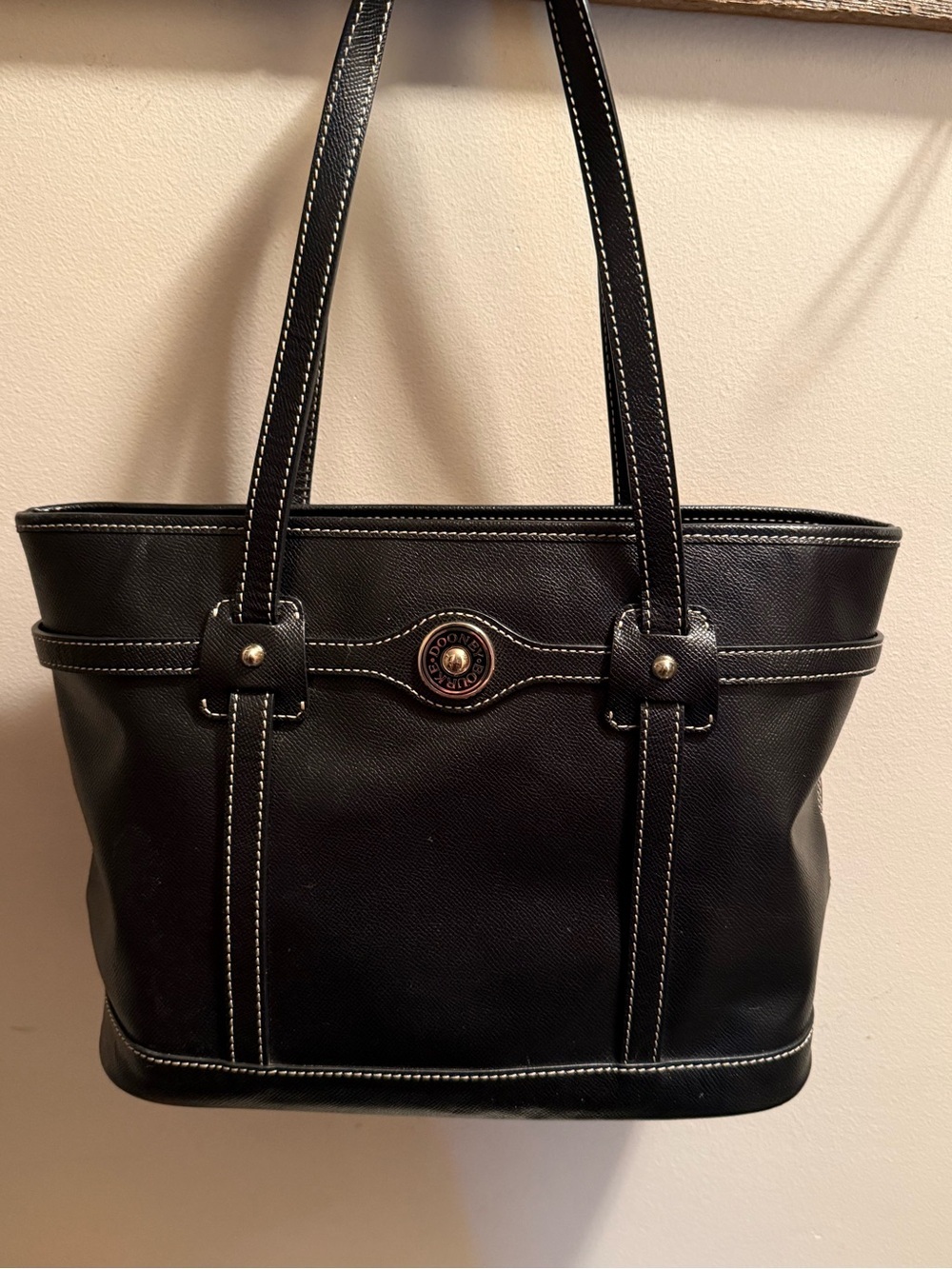 Dooney & Bourke Large Black Leather Tote Bag Cerulean Office Travel Preppy EUC